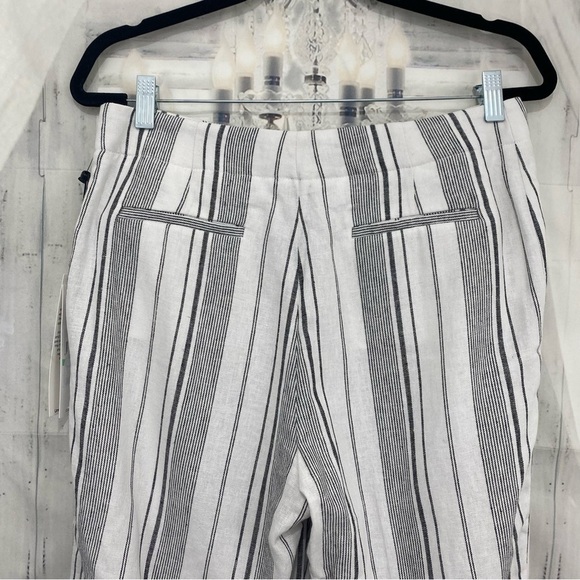 Calvin Klein Size 8 White Black Striped Cropped Linen Pants Pockets 20" Inseam - Picture 7 of 13